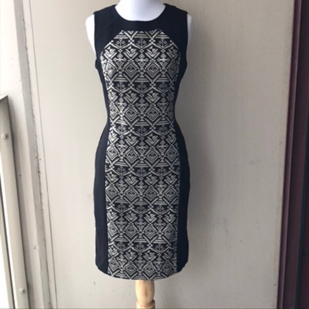 Antonio Melani Black Geometric Pattern Shift Dress